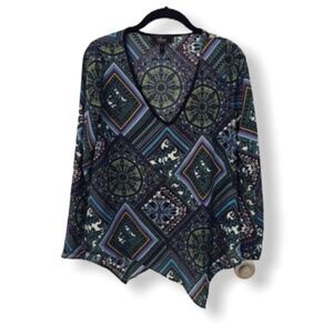 Status by Chenault Multicolor Geometric Asymmetrical Blouse – Size S – Made in U